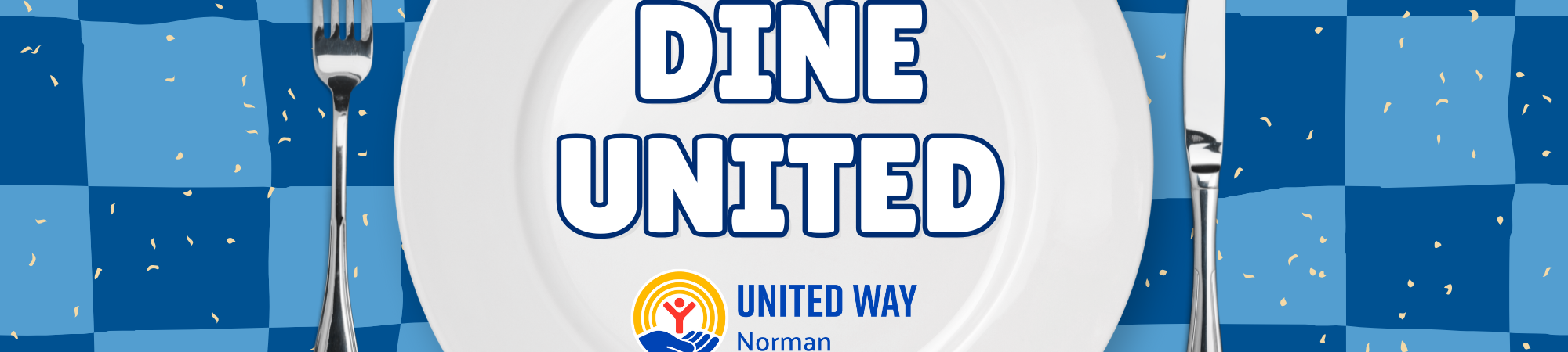 tablecloth with a plate on it with the words Dine United on top